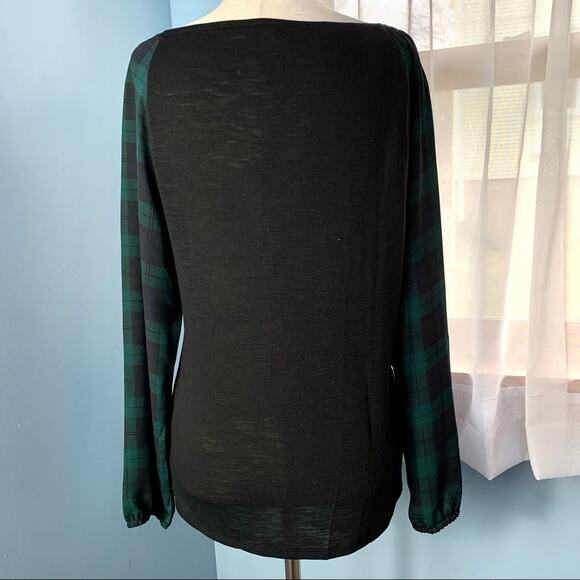 NWT J. Crew Square Neck Top with Black Watch Plaid Sleeves Size Small - Picture 5 of 7